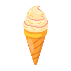 Vector illustration of ice cream cone with swirled vanilla topping