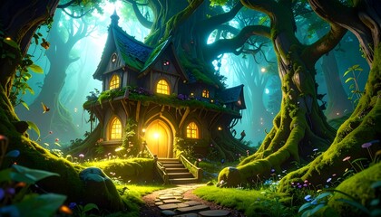 Fototapeta premium A lush landscape where fairies thrive. 