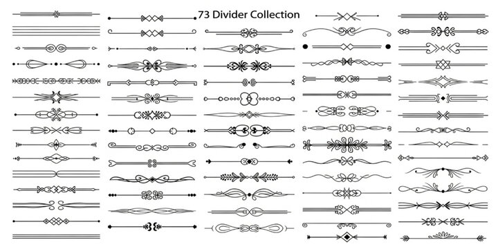 73 Divider Collection Vector Set | Decorative Line Separators and Ornamental Dividers for Graphic Design, Invitations, and Website Elements
