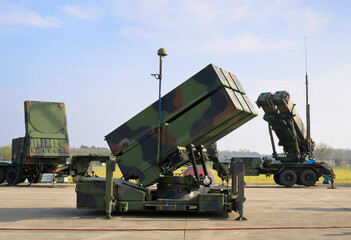 Nato exercise featuring Patriot and Nasams air defense batteries outdoors