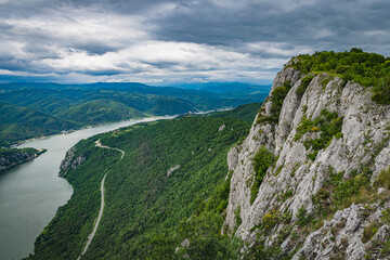 Fototapeta premium mountain landscape with blue sky, Iron Gate over the Danube river