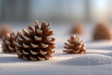 Scattered Natural Pine Cones in a Snowy Landscape During Winter