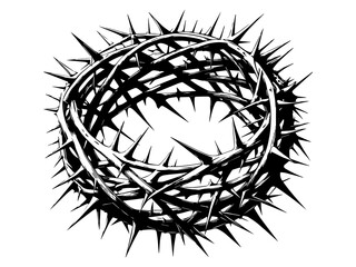 Holy crown of thorns of Jesus in crucifixion.vector silhouette black on white background.crown isometric view illustration line art.Symbols religion christianity for card thanksgiving day,decoration.