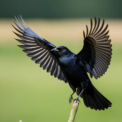 Fototapeta premium Black bird isolated with outstretched wings