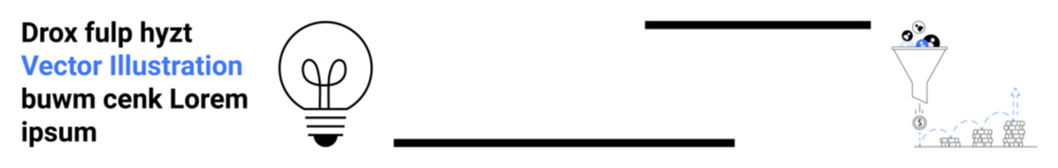 Fototapeta premium Lightbulb symbolizing innovation connects to funnel filtering concepts into actionable insights. Ideal for creativity, innovation, brainstorming, data management, process simplification, digital