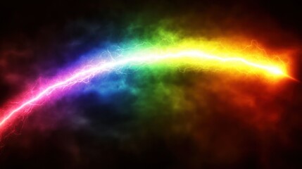 Obraz premium Rainbow lightning arc energy blast, dark smoky background, digital art, website design