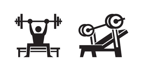 Gym equipment vector showing bench press silhouettes