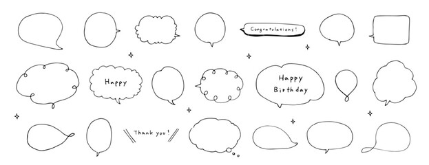 Vector illustration set of hand-drawn speech bubbles. Cute blowout frame drawn by pen.