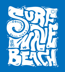 Handwritten surf-style lettering reading "Surf Wave Beach" in a dynamic and stylish design.