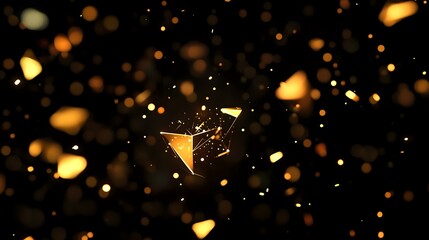 Subtle animation of glowing particles forming geometric shapes on a black background with depth blur