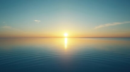 Fototapeta premium Calm ocean sunset, peaceful sunrise reflection, tranquil waterscape, idyllic background for travel, serenity