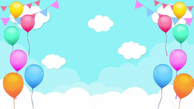イベント　ループ動画　バルーン　枠　おしゃれ　ポップ　爽やか　ガーランド　旗　キャンペーン　フェス　Celebration with blue sky and balloons.Loop video.