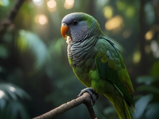 Obraz premium A Majestic Green Parrot Perched on a Branch