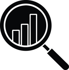 A black and white shows a bar chart through magnifying glass