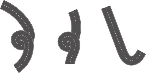 Wavy Curves road. Top view of race track. Winding road from top view vector illustration. Empty highway asphalt road, Ariel View Road, Empty highway black asphalt road with dividing lines.