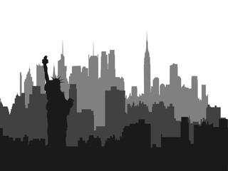 Fototapeta premium Modern New York City Skyline Silhouette in Dark and Light Gray – Vector Illustration for Business, Travel Promotion, and Home Wall Art on White Background