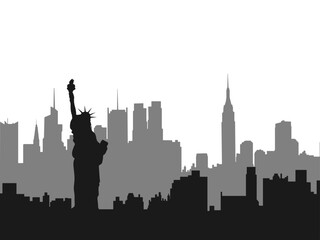 Fototapeta premium Modern New York City Skyline Silhouette in Dark and Light Gray – Vector Illustration for Business, Travel Promotion, and Home Wall Art on White Background