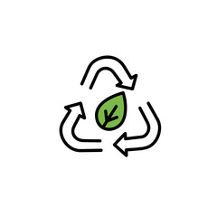 Biodegradability icon with green leaf and recycling arrows