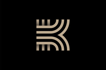 Letter K Line Logo vector image, with luxury color and dark background