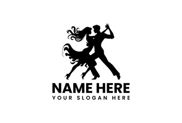 An elegant vector logo silhouette of a couple gracefully dancing tango with passion