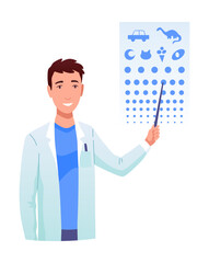 Eyesight diagnostics. Optometrist checking kid eyesight with spectacles medical equipment. Ophthalmologist doctor examining eyesight vision of patient