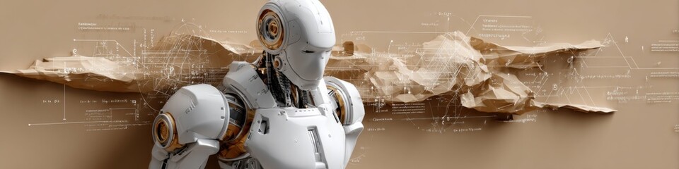 Futuristic Robot Figure Against Minimalist Textured Background with Soft Lighting