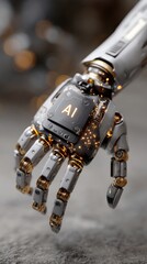 Futuristic Robotic Hand with Artificial Intelligence Interface in a Dark Ambient Setting