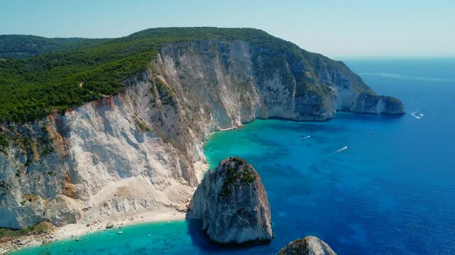 Aerial view of the Mizithres rock formation in Ionian sea. Keri, Zakynthos island in Greece