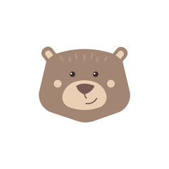 A head of little nice bear kid. Funny animals muzzle in a flat style isolated on a white. Cartoon character for kids.