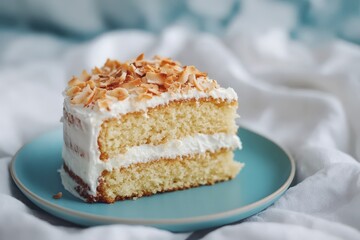 A layer cake with toasted flakes