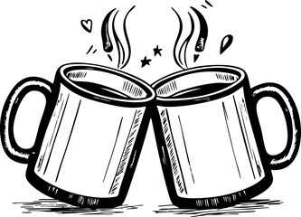 Cheers to friendship coffee mugs clinking together in a cozy  illustrative artwork celebrating warm connections and togetherness