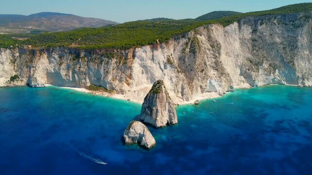 Aerial view of the Mizithres rock formation in Ionian sea. Keri  Zakynthos island in Greece