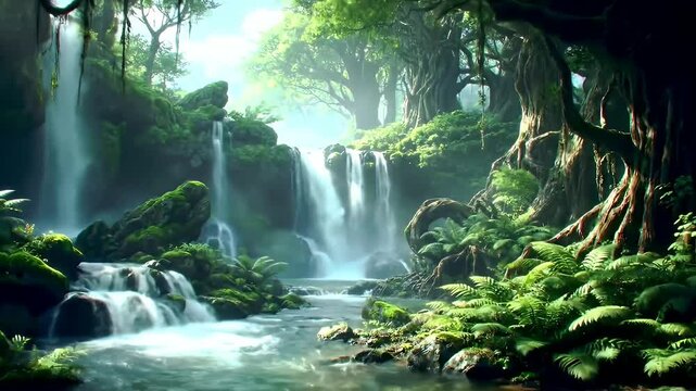 Lush Rainforest Waterfall Serene Nature Video Footage