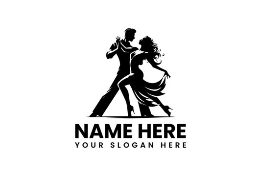 A stylish vector logo silhouette of a couple gracefully dancing tango with passion