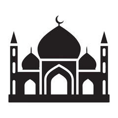Set of Mosque icon, silhouette, outline, vector, illustration, isolated on a white background