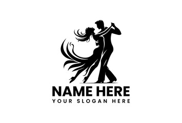 A stylish vector logo silhouette of a couple gracefully dancing tango with passion