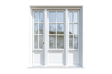 White wooden triple door window isolated on transparent background