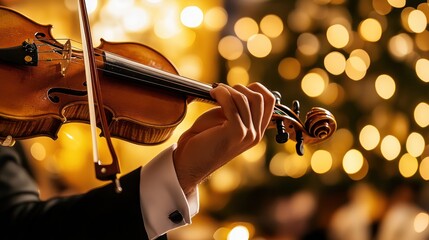 Musician plays violin at Christmas concert