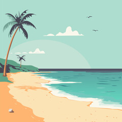 Obraz premium Flat vector illustration of beach. Picturesque beach background. Vector EPS 10
