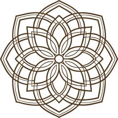 Obraz premium intricate mandala pattern, geometric flower design in symmetrical brown lines on white background