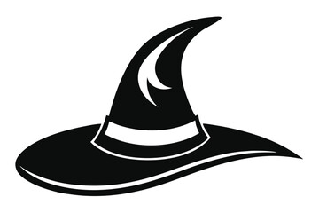 Simple Black and White Witch Hat Illustration with Curving Point and Brim