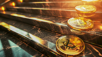 ビットコインが置かれた黄金の階段