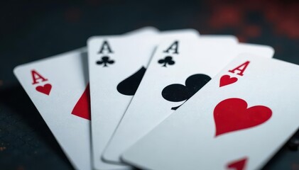 Obraz premium Playing cards arranged in a row showing the four aces , diamond, gambling, spade