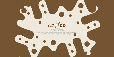 Liquid coffee background. Flat style dripping coffee flat style vector illustration. Dark espresso coffee, cocoa or hot chocolate liquid with drops and splashes. Simple cartoon coffee spill.