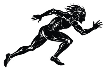 Monochrome Silhouette Muscular Man Running with Motion Lines on Isolated White