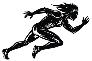 Speeding Runner Silhouette Black Icon of Person Running Fast with Motion Lines, Isolated