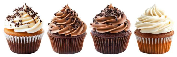 PNG Delicious assorted chocolate vanilla cupcakes, element set on transparent background