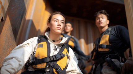 Fototapeta premium Confined Space Training with Gas Detector and Harness