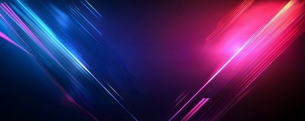 Abstract blue background with colorful neon light rays and speed lines, empty space in the center, dark background, vector illustration.