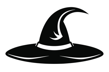 Black and White Silhouette of a Witch's Hat with Curved Brim and Point